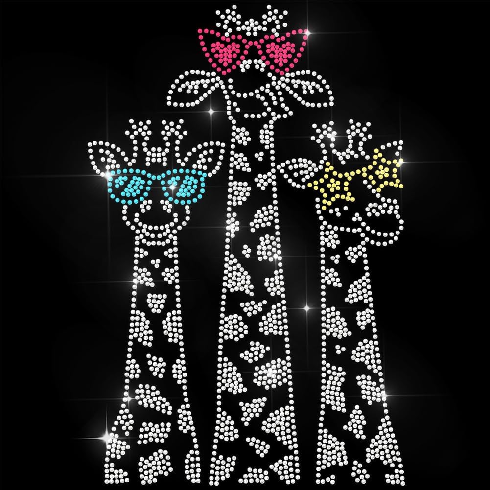 ANATTASOUL White Rhinestone Iron on Transfer Funny Giraffe Bling Diamond Hotfix Patches for Clothes, 11.6x8.2 Large Iron On Sequin Applique for Jeans Jacket Caps Bag T-Shirts Shoes DIY Decor