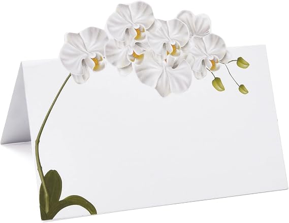 White Orchid Floral Place Cards 50 Count Wedding Tent Cards Table Setting