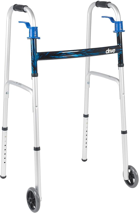 Drive Medical Trigger Release Folding Walker with Contoured Hand Grips | Folding Walker Featuring Trigger Release Mechanism and Contoured Hand Grips for Easy Use Daily for Everyday Use