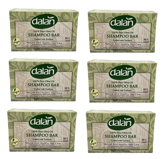 Dalan 100% Pure Olive Oil Shampoo Bar 6oz/170g - Free of GMO, Mineral Oil, Petrolum, Sulphates, Parabens, Dye - Natural And Healthy Hair Care (6 Pack)