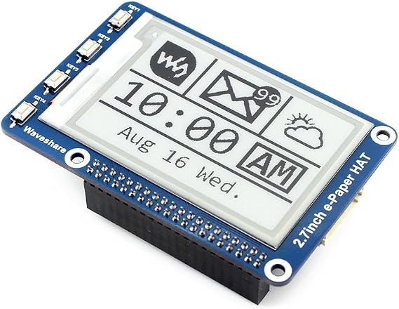 Waveshare 2.7 Inch E-Paper Display HAT Module Kit 264x176 Resolution 3.3v/5v E-ink Electronic Paper Screen with Embedded Controller for Raspberry Pi/Jetson Nano/STM32 with SPI Interface