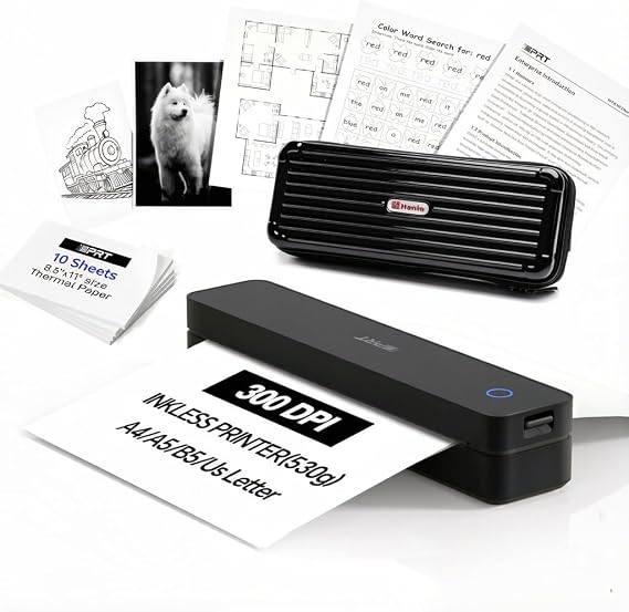 iDPRT Portable Thermal Printer Wireless for Travel, Printers for Home Use, Come with Carry Case& 10 Sheets Thermal Paper, Support 8.5x11 US Letter&A4 Thermal Paper, Compatible with Phone Laptop