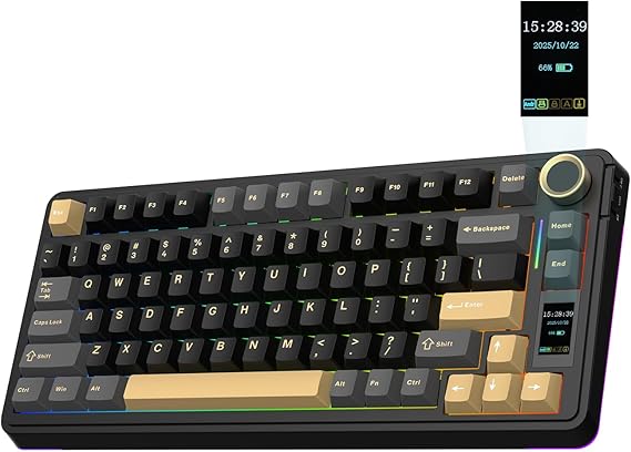 EPOMAKER X Aula EA75 MAX Wireless Gaming Keyboard with Screen & Knob, Hot-Swap, RGB Backlit, PBT Keycaps, Creamy Gasket, 75% Mechanical Keyboard, US Layout (Black, Ice Vein Switch)