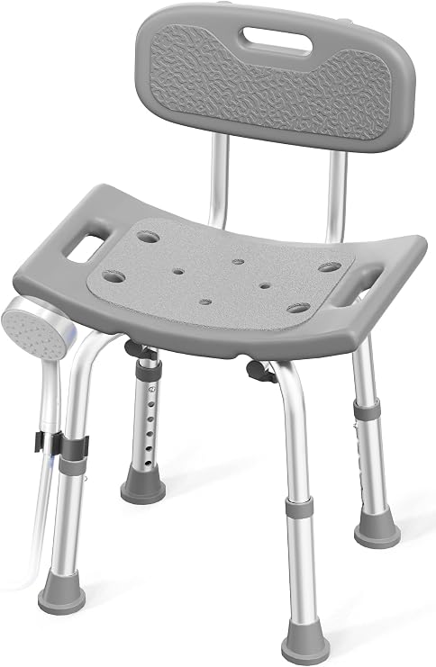 HOMLAND Shower Chair for Inside Shower with Removable Back, 400 lbs Heavy Duty Bath Seat for Bathtub, Safety Bath Stool for Seniors and Disabled, Aluminum Alloy Frame - Gray