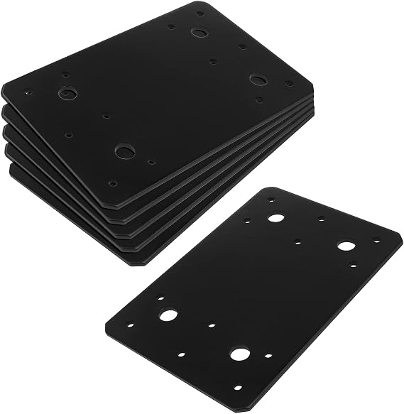 6 Pack Black Flat Mending Plate, 6" x 3-7/8" Steel Metal Bracket for Wood