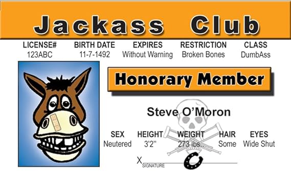 Signs 4 Fun Parody Driver's License - Jackass ID