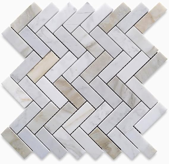 Calacatta Gold Marble 1x3 Herringbone Mosaic Tile Honed Kitchen Bath Wall Floor Backsplash Shower (1 Sheet)