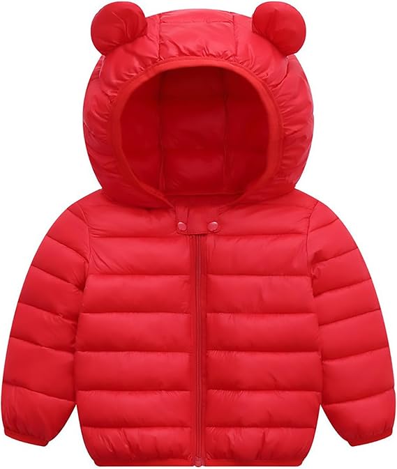AIWUHE Baby Puffer Jacket Hooded Light Winter Coats Bear Ears Zipper Up Down Coats Outwear for Toddler Boys Girls 6M-4T