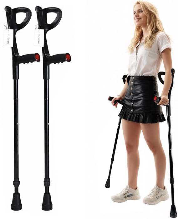 Portable Forearm Crutches, Open Cuff StrapFree, Fits 4'11"6'1" | Lightweight Folding Adult Crutches, Temporary Rehabilitant Support, Aluminum,10-Level Adjustable Height,1 Pair