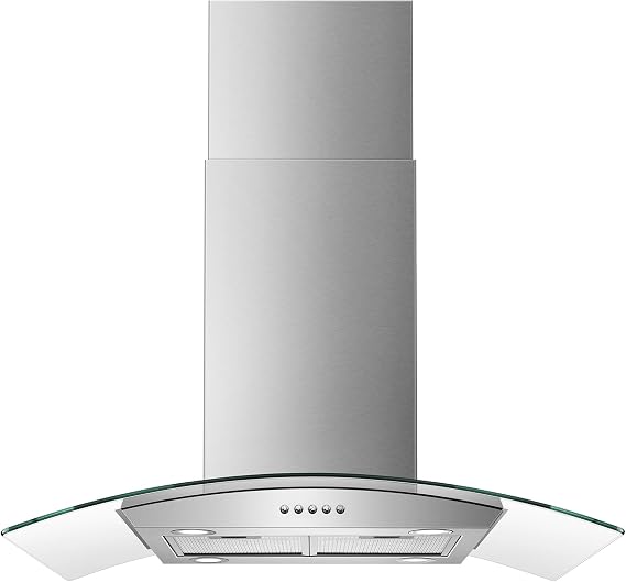 Tieasy 36 inch Island Range Hood 700 CFM Ceiling Mount Hood Stainless Steel Stove Vent Hood with Tempered Glass, Push Button Controls, Mesh Filters
