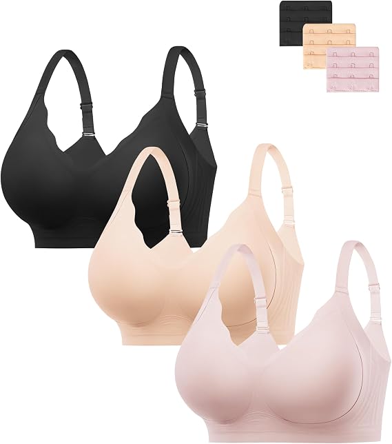 HBselect Wireless Jelly Bras for Women Comfy Tshirt Bra Black Nude Pink-XXL