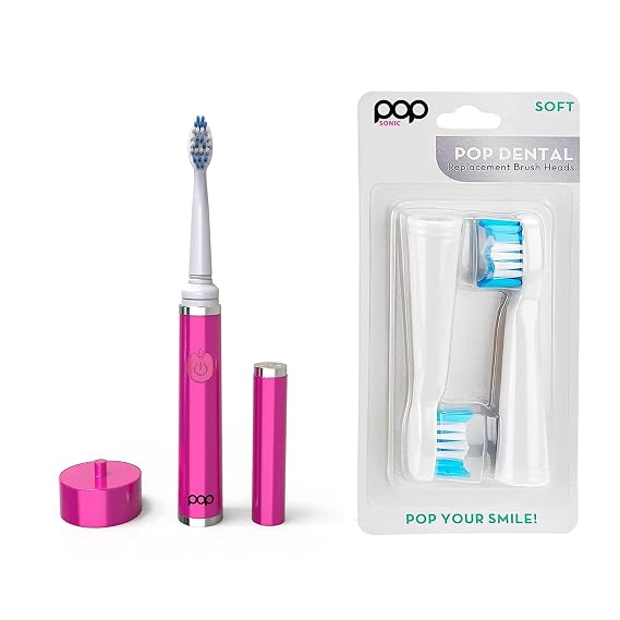 Pop Sonic The Ultimate Pro Toothbrush (Pink) Bonus 2 Pack Replacement Head | Rechargeable Toothbrush w/Up to 40,000 Brush Strokes/Minute