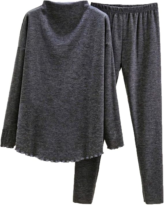 Women Long Sleeve Pajamas Set:Casual Winter Warm Fleece Lounge Sets 2 Piece Loose Fit Solid Color Pjs Nightwear