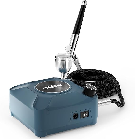 Oasser Airbrush Kit with Air Compressor, Air Brush for Nails, Makeup, Model, DIY Blue