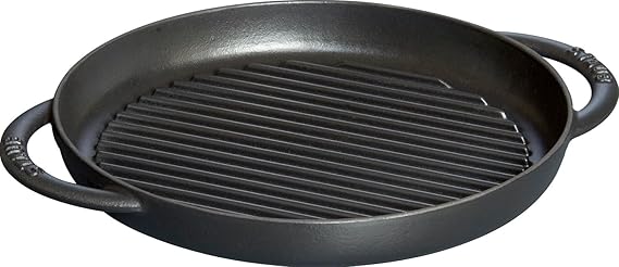 Staub 40509-377 Grill & Frying Pan Pure Grill, Round, Black, 10.2 inches 26 cm, IH Compatible
