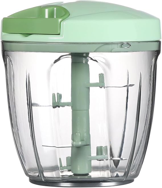 Ourokhome Manual Food Processor Vegetable Chopper, Portable Hand Pull String Garlic Mincer Onion Cutter for Veggies, Ginger, Fruits, Nuts, Herbs, etc., 900ml, Green