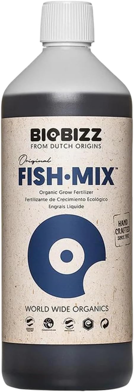 BioBizz 1L Fish-Mix Organic Liquid Fertiliser - Nitrogen-Rich Fish Emulsion Plant Feed for Soil, Coco and Hydroponics - Stimulates Microbial Activity for Vigorous Vegetative Plant Growth