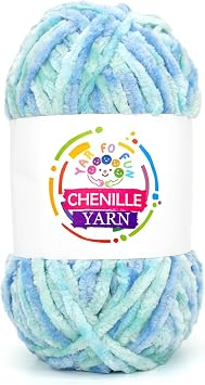 100g Velvet Chenille Yarn for Crocheting,Blue Gradient Fluffy Velvet Plush Yarn Thick Soft Chunky Chenille Yarn Baby Blanket Yarn for Crocheting Knitting Beginners(Blue Gradient)