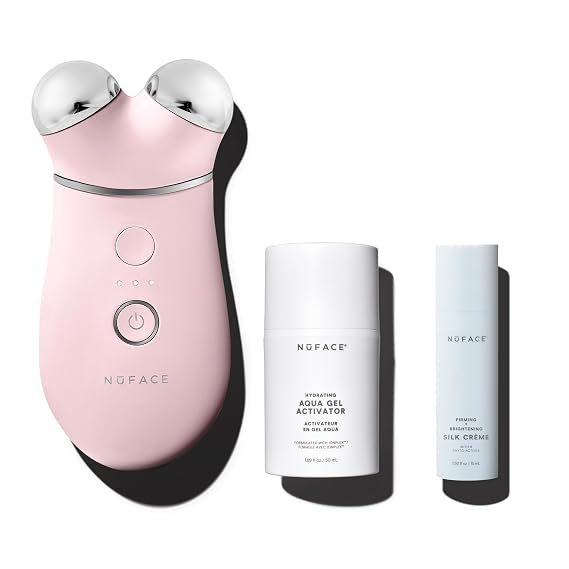 NUFACE Trinity+ Skin Tightening & Face Lift Device - Microcurrent Facial Sculpting Tool to Contour Cheeks, Jawline & Neck, 3 Frequencies, Supports Lymphatic Drainage + Activator Gel, Sandy Rose