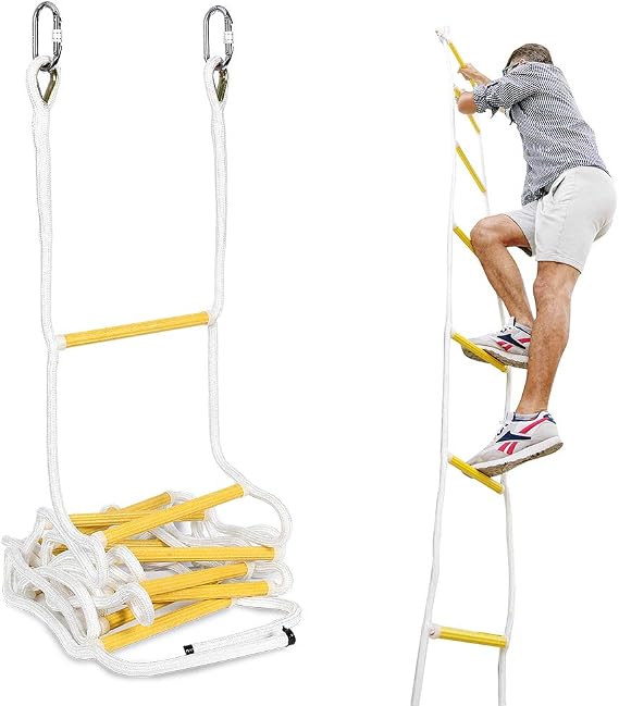 ISOP Certified Rope Ladder Fire Escape 13ft (4m) | Fire Ladders for 2 Story Houses | Escape Ladder with Snap Hooks & Bag | Compact, Lightweight Reusable & Tear Resistant | Fire Safety Tool