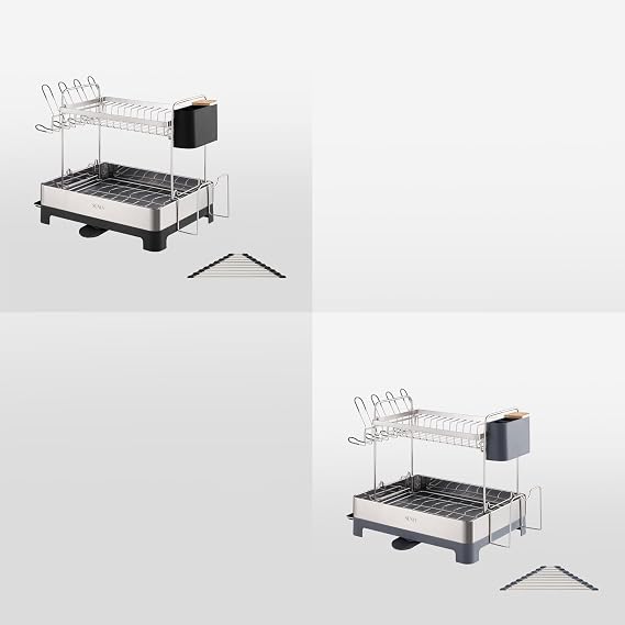 SUNLY Large 2 Tier Stainless Steel Dish Drying Rack Set Black and Gray