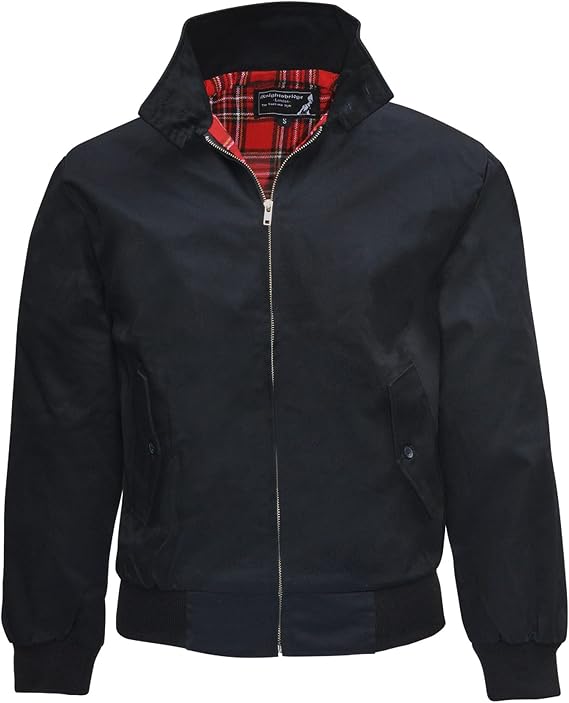 Spirit of England Black Classic Harrington Style Jacket Knightsbridge Tartan Lined