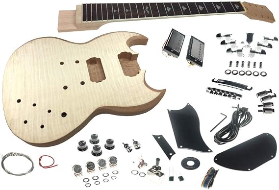 Solo SG Style DIY Guitar Kit, Basswood Body, Flamed Maple Top