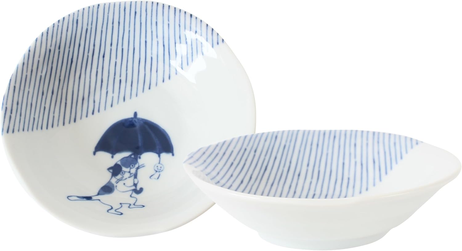Mino ware Japanese Ceramics Pair Round Plate Japanese Cat (set of two) made in Japan GBS228 (Small Deep, Umbrella)