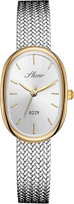 Reginald Womens Oval Gold Watch Petite Easy Reader Quartz Dress Watch with White Dial Slim Stainless Steel Bracelet Watch Elegant Small Wristwatch for Women