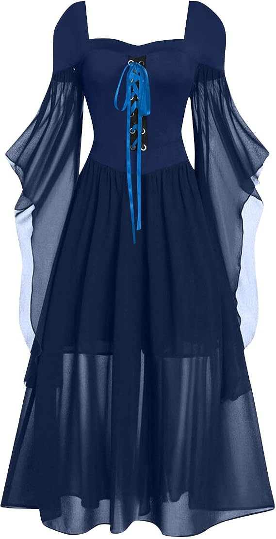 Renaissance Dresses for Women Steampunk Medieval Costume Halloween Cosplay Butterfly Sleeve Gothic Corset Dress