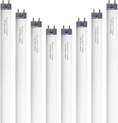 24 inch F17T8830 17 Watts Light Bulb Warm White, 2 Foot Straight Fluorescent Tube T8 Tube Light F17T8WW, 1500 Lumen G13 Medium Bi-Pin Cap 8 Pack
