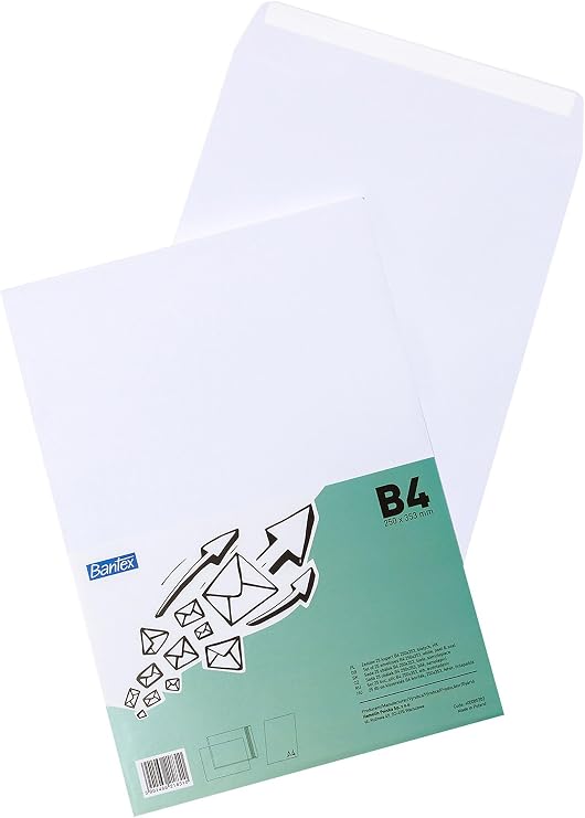 Bantex Envelopes B4 White (Pack of 25) - 250 x 353 mm Large Format 100 g/m² Extra Strong Paper Self-Adhesive with Peel Off Strips Envelopes without Window for Folders and Catalogues