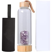 Crystal Water Bottle Clear Glass Water Bottle With Bamboo Lid Amethyst Crystal Infuser Compartment Reusable Clear With Sleeve & Box