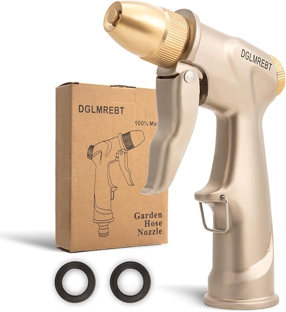 Metal Garden Hose Nozzle Spray - Heavy Duty 4 Spray Patterns 360 Rotating, Ergonomic Handle, Leak-Proof Fit for Watering, Cleaning, Car Wash(Upgrade nozzle)