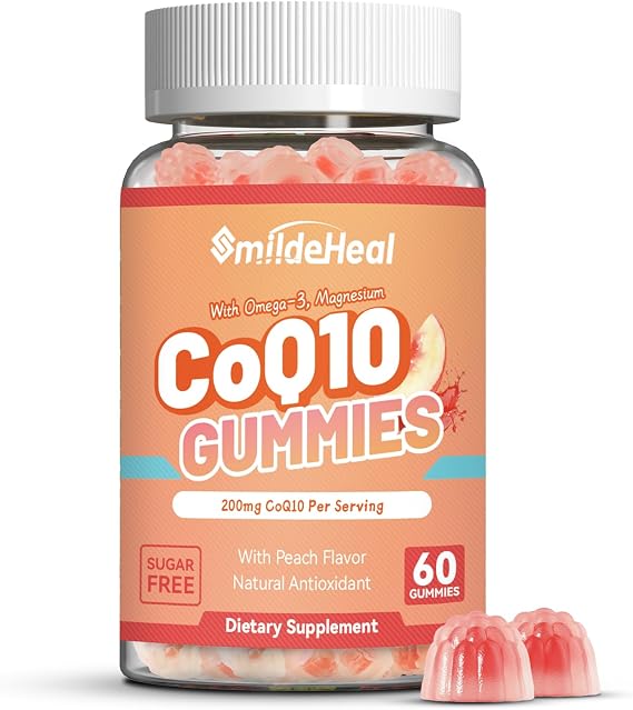 CoQ10 Gummies 200mg with Omega-3, EPA + DHA, Magnesium - Coenzyme Q10 Supplements for Heart Health, Cellular Energy & Antioxidant, Vegan - 60 Gummies