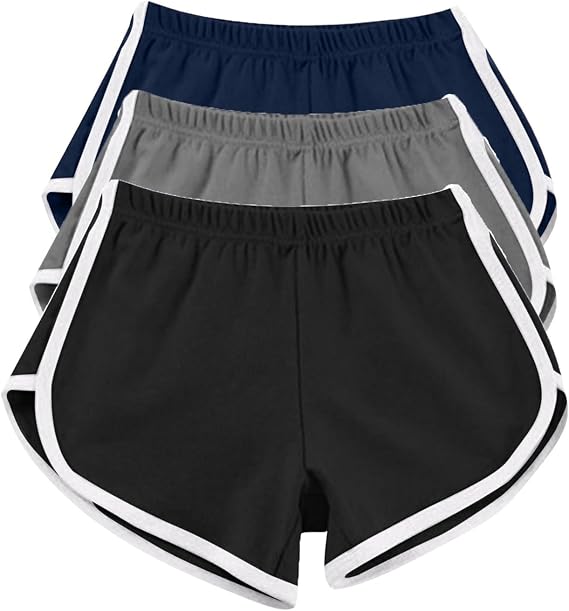 3 Pack Sports Shorts for Women Dolphin Hem Sweat Shorts Elastic Waist Yoga Shorts Gym Workout Running Shorts