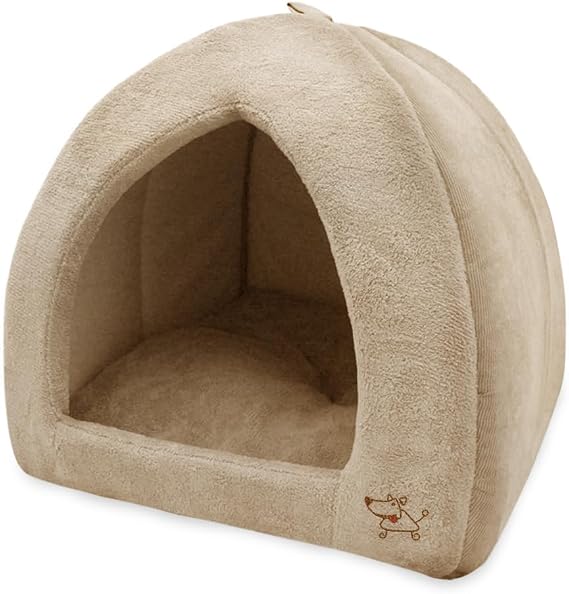Best Pet Supplies Cat Bed for Indoor Cat, Domed Tent House with Removable Pillow, Covered Cat Cave for Small Dog, Puppies and All Breeds of Cats - Tan, 18 x 18 x H:16"