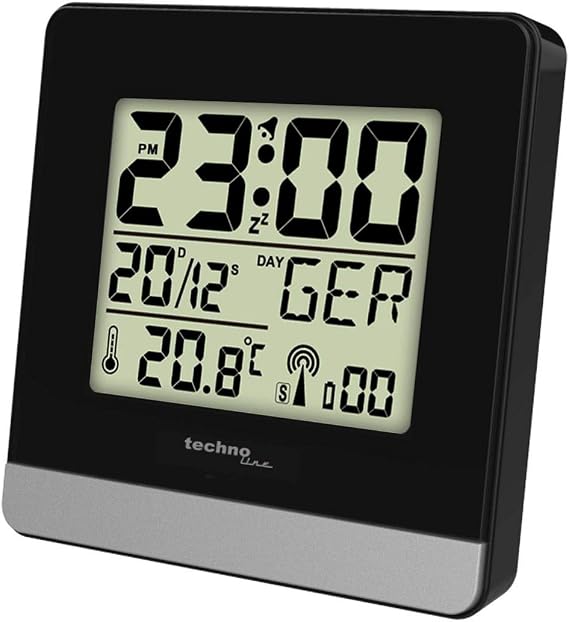 Technoline WT 260 Funkwecker DCF77 mit Innentemperatur Datum & Wochentag Schlummerfunktion großem LCD Display digitaler Radiowecker für Schlafzimmer Büro schwarz
