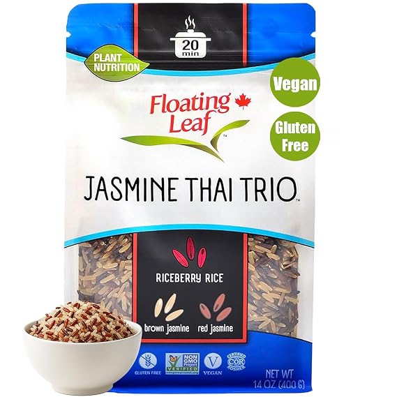 Floating Leaf Wild Rice Blend - Non-GMO & Gluten Free Rice | Jasmine Thai Rice Trio blended with Riceberry Rice, Brown Rice & Red Rice (Pack of 1) 14 oz | Vegan & Kosher Wild Rice Blend