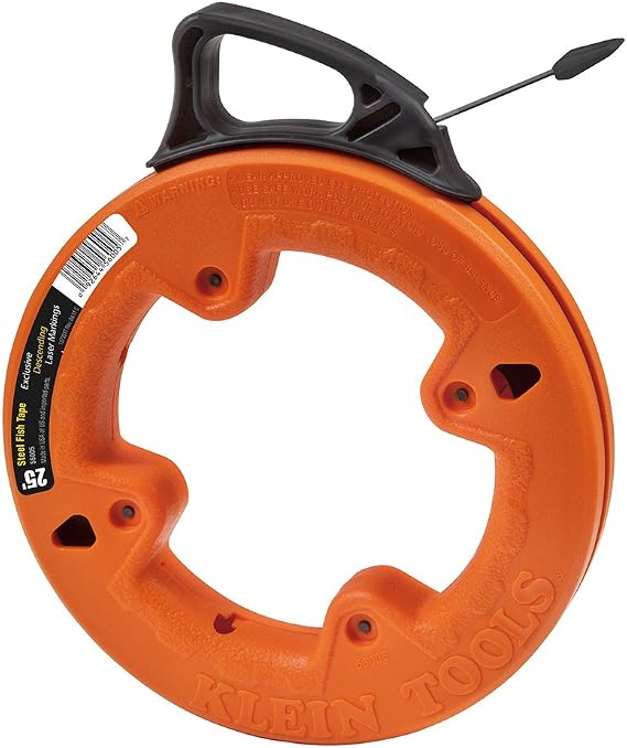 Klein Tools 56005 Fish Tape, 25-Foot Steel Fish Tape, 1/4-Inch, Plastic Tip, Etched for Measuring, Updated Model Cat. No. 56335 Available