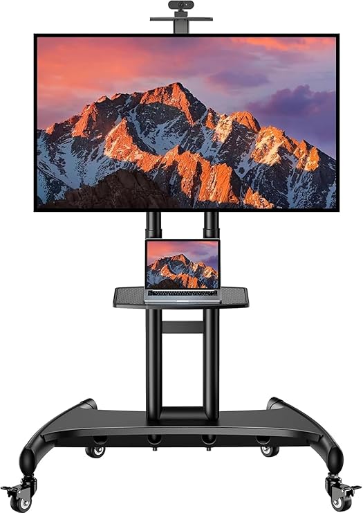 PERLESMITH Rolling TV Stand with Wheels for 32-85 Inch LCD LED 4K Flat Screen TVs, Tilt Mobile TV Cart with Shelf Holds Up to 100 lbs, Height Adjustable Floor TV Stand Max VESA 600x400mm- PSTVMC05