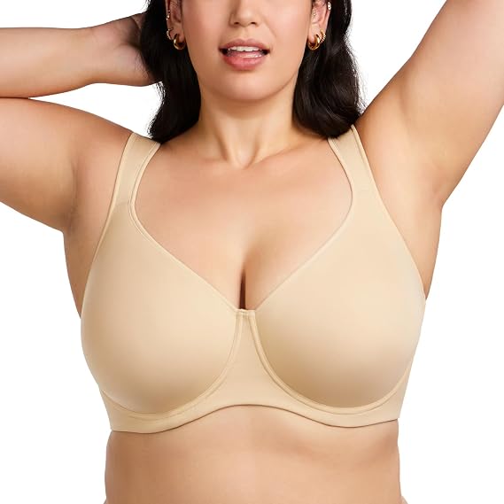 HSIA Minimizer Bras for Women Plus Size, Full Coverage Coolcomfort T Shirt Unlined Bra with Underwire for Heavy Breast, BeigeFBM0159 36B