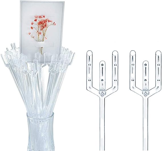 BEADNOVA Floral Card Holder Picks 50pcs 12inch Flower Plastic Floral Pick Holder for Card Photos Wedding Birthday Party Decoration (Fork Shape Head)