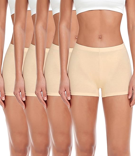 wirarpa Women's Boxers Underwear Cotton Ladies Safety Boy Shorts Under Skirt with Cotton Crotch 4 Pack