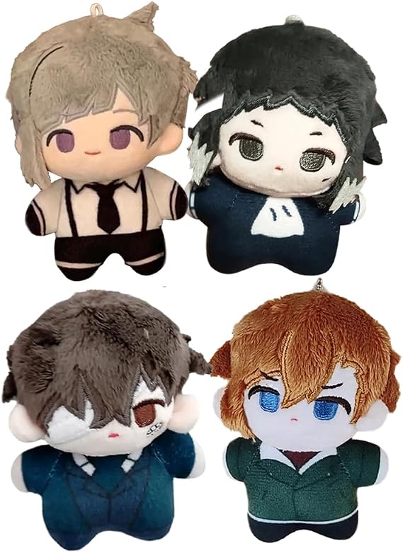 4pcs BSD Plush Dazai Osamu Soft Figure Anime Plushies Stuffed Pillow Schoolbag Wallet Pendant Charm Mini Hug Pillow Decoration, 12cm