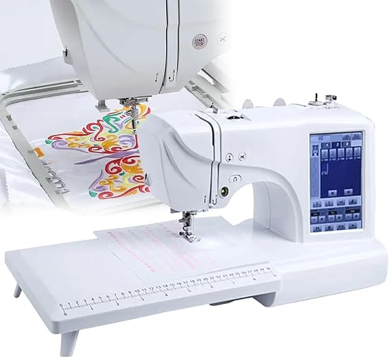 Electric Embroidery Machine with 158 Built-in Designs, 210 Built-in Letters, LCD Touch Screen, 10 x 23 CM Embroidery Area, Ideal for Clothes and Hats