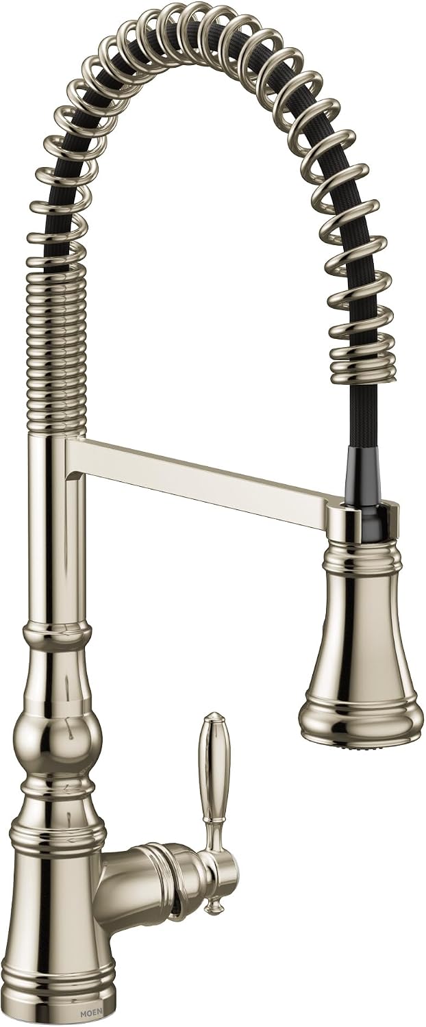 Moen S73104NL Weymouth One Handle Pre-Rinse Spring Pulldown Kitchen Faucet with Power Boost, Polished Nickel