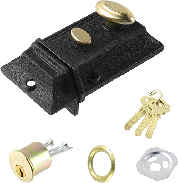 Bitray Night Latch, Anti-Theft Door Lock Antique Locks with Keys, Spring Lock,Traditional Nightlatch Door Security Lock, Vintage Wooden Door Locks,Double Insurance Door Locks, Black
