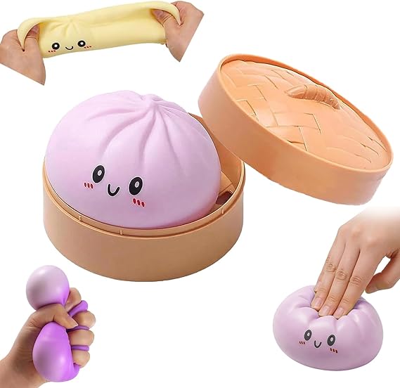 Giant Mystery Dumpling Squishy Stress Ball, Jumbo Squishy Dumpling Toys, With Steamer Box,Rainbow Mystery Squishies Bun, Anxiety Relief Fidget, Soft Squeeze Decompression Dough for Adults (Purple)