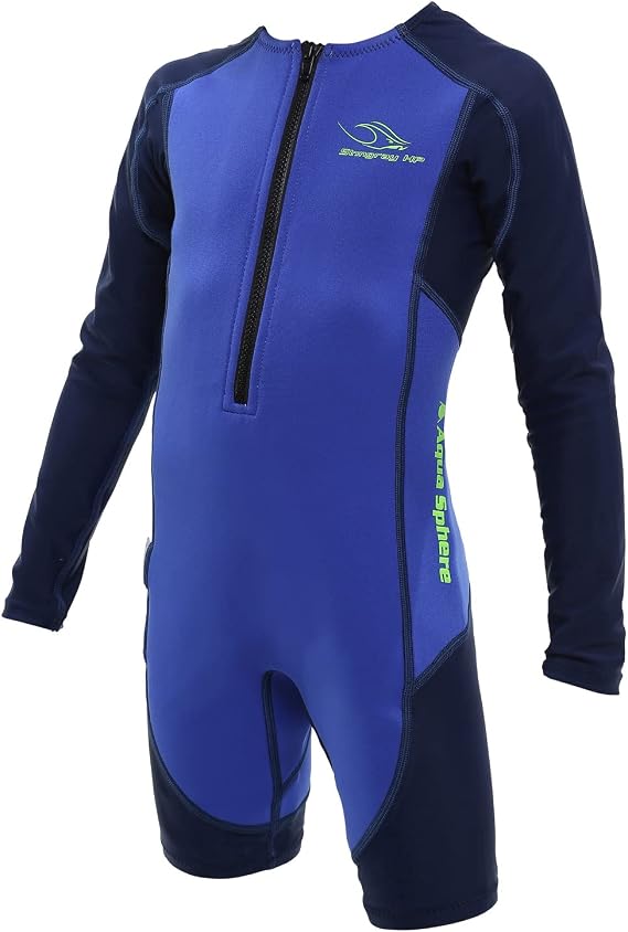 Aqua Sphere Aquasphere Stingray Long Sleeve Unisex Kids Wetsuit - 100% UV Protection, Long Lasting Quality Neoprene, Washer Dryer Safe, Warm Comfortable Fit for Diving Swimming Surfing - Boys & Girls